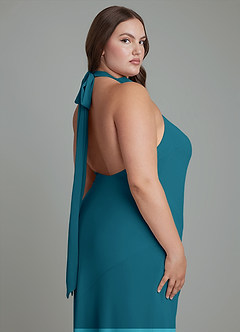Azazie Velli Robes de demoiselle d'honneur Robe Sirène en Mousseline de soie Col haut Bleu Encre image14