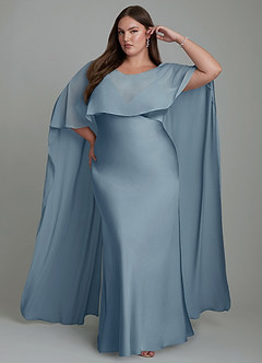 Azazie Stefania Vestidos de damas de honor Vestido Azul Polvoriento de Satén Elástico de Línea A image7