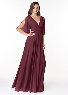Azazie Temeka Bridesmaid Dresses Cabernet A-Line Ruched Chiffon Dress image4
