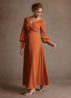 Azazie Paterson Mère de la mariée Robes Robe Trapèze en Mousseline de soie Plissée Cannelle image5