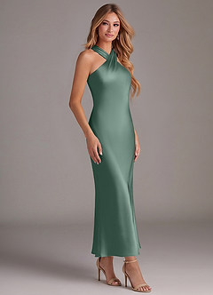 Azazie Doretta Bridesmaid Dresses Eucalyptus Mermaid Pleated Stretch Satin Dress image3