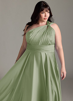 Azazie Charlize Bridesmaid Dresses Dusty Sage A-Line One Shoulder Stretch Satin Dress image15