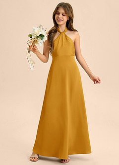 Azazie Beah Junior Robe Trapèze en Satin extensible Plissée Caramel écossais image2