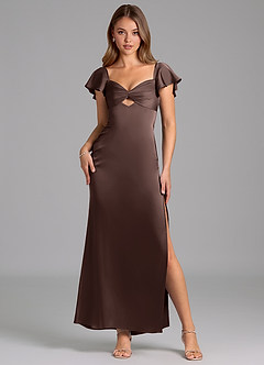 Azazie Demia Brautjungfernkleider Etui Herzausschnitt Stretch-Satin Kleid Ganache image1