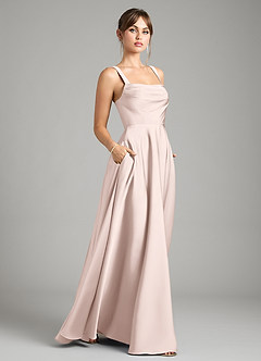 Azazie Shaude Bridesmaid Dresses Blushing Pink A-Line Pleated Stretch Satin Dress image6