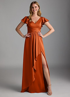 Azazie Omari Bridesmaid Dresses Burnt Orange A-Line Stretch Satin Dress image6