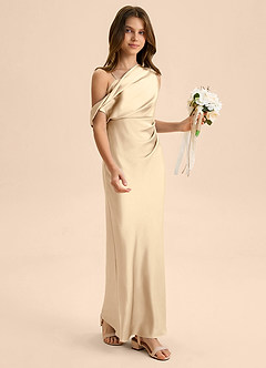 Azazie Emerson Junior Vestido de Champán de Satén Elástico de Corte Recto con Vestidos sin tirantes image5