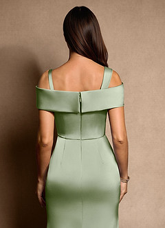 Azazie Altonia Mother of the Bride Dresses Dusty Sage Mermaid Off the Shoulder Stretch Satin Dress image7