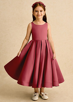 Azazie Babs Blumenmädchenkleider Ballkleid Plissee Matte Satin Kleid Granatapfelrot image2