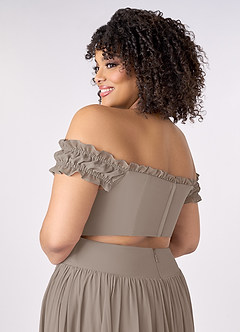 Barbie ♥ Azazie Bridesmaid Dresses Taupe A-Line Off the Shoulder Chiffon Convertible Dress image12