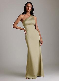 Azazie Voni Abiti da Damigella Abito Sirena in Raso Elasticizzato Monospalla Verde Muschio image5