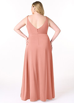 Azazie Dalilah Bridesmaid Dresses Coral A-Line V-Neck Pleated Stretch Satin Dress image7