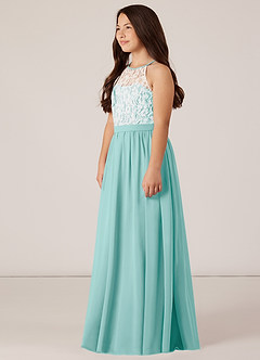 Azazie Fahari Junior Aqua A-Line Lace Chiffon Dress image3