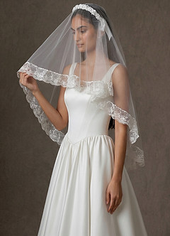 front Romantic Floral Lace Shoulder Length Veil