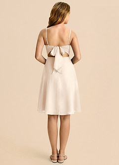 Azazie Shale Junior White Alabaster A-Line Bow Chiffon Dress image2