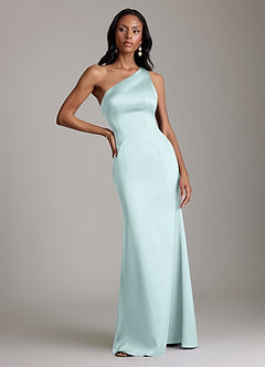 Azazie Voni Bridesmaid Dresses Sea Glass Mermaid One Shoulder Stretch Satin Dress image5