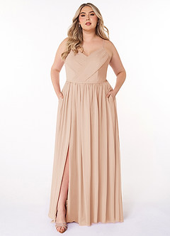 Azazie Cora Vestidos de damas de honor Vestido de Rosa Inglesa de Gasa de Corte en A con Plisado image10