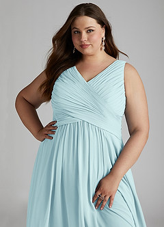 Azazie Flora Bridesmaid Dresses Sea Glass A-Line Pleated Chiffon Dress image15