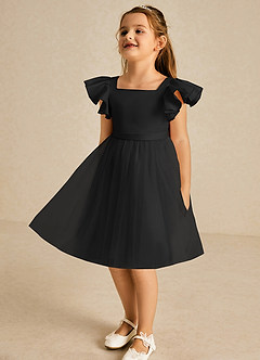 Azazie Kaeya Flower Girl Dresses Black A-Line Bow Tulle Dress image4