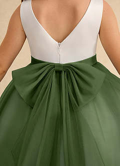 Azazie Rene Blumenmädchenkleider A-Linie Schleifen Tüll Kleid Elfenbein Olivgrün image7