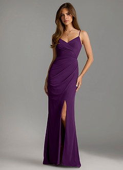 Azazie Maci Final Sale Grape Sheath Pleated Mesh Dress image1