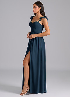 Azazie Denisse Robes de demoiselle d'honneur Robe Trapèze en Mousseline de soie Drapé Bleu Marine Foncé image3