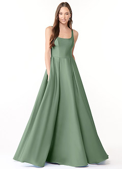 Azazie Neve Prova klänningar hemma Klänning av Balklänning i Stretch Satin med fickor Matcha image1