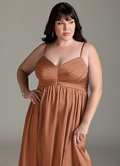 Azazie Alia Bridesmaid Dresses Bronzer A-Line Pleated Stretch Satin Dress image14