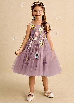 Azazie Osea Robe Demoiselle D'honneur Fillette Robe Princesse en Tulle Plissée Rose Poussiéreuse image3
