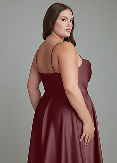 Azazie Elle Bridesmaid Dresses Sangria A-Line Pleated Stretch Satin Dress image15