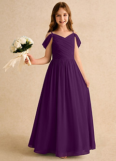 Azazie Chelo Girls Formal Flower Girl Dresses Grape A-Line Pleated Chiffon Dress image1