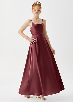 Azazie Shale Junior Abito A-Line in Raso Elasticizzato Merlot image4