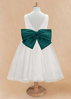 Azazie Seline Flower Girl Dresses Ivory Peacock A-Line Bow Tulle Dress image7