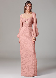 Azazie Lainie Final Sale Agave Sheath Long Sleeve Floral Burnout Dress image6