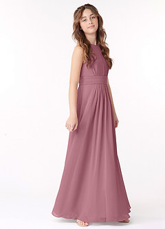 Azazie Bonnie Junior Vintage Mauve A-Line Pleated Chiffon Dress image2