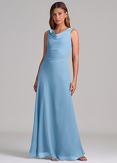 Azazie Nerine Brudtärnklänningar Klä av A-Linje i Chiffong Plisserad Stålblå image3