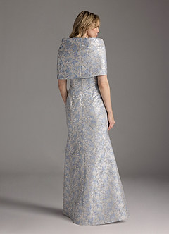 Azazie Elanor vestidos de madre de la novia Vestido de Azul Polvoriento de jacquard 1 de Sirena con Plisado image5