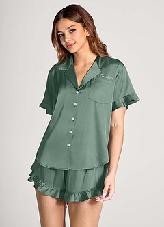 front 매칭 컬러 개인 자수 이름 주름 장식 반팔 파자마 세트