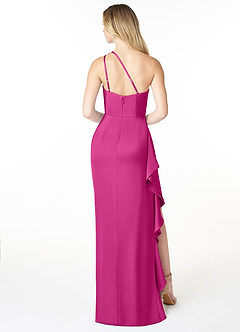Azazie Latrice Bridesmaid Dresses Fuchsia Sheath One Shoulder Cascading Ruffles Stretch Satin Dress image2