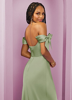 Barbie ♥ Azazie Jurken voor bruidsmeisjes Converteerbaar Jurk van Stretch Satijn met Kolom Off the Shoulder Stoffige Salie image2