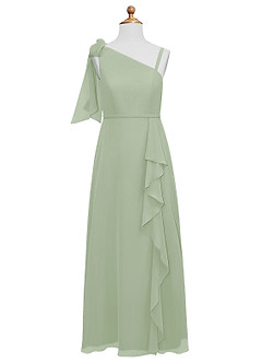 Azazie Aidy Junior Robe Trapèze en Mousseline de soie Arc Vert Sauge image5