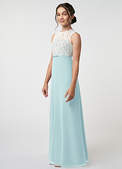 Azazie Rana Junior Sea Glass A-Line Lace Chiffon Dress image3
