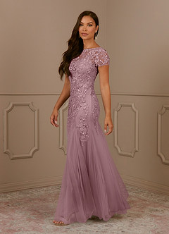 Azazie Laurie Mother of the Bride Dresses Dusty Rose Mermaid Scoop Sequins Tulle Dress image3