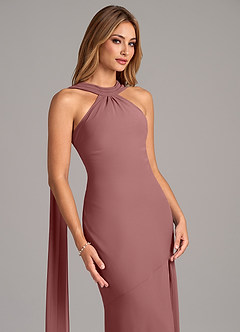 Azazie Kinsley Vestidos de damas de honor Vestido de Rosa Del Desierto de Gasa de Corte Sirena con Plisado image7