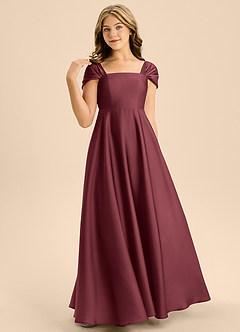 Azazie Rowena Junior Vestido de Merlot de Satén Elástico de Corte en A con Lazo image4