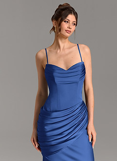 Azazie Zorah Abiti da Damigella Abito Convertibile Sirena in Raso Elasticizzato Corsetto Blu Reale image7