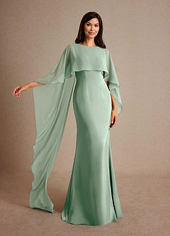 Azazie Milfred Mother of the Bride Dresses Agave Sheath Boatneck Stretch Satin Dress image4