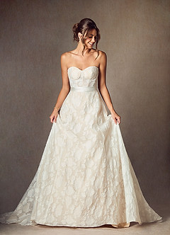 Azazie Meadow Wedding Dresses Diamond White Nude Ball-Gown Strapless Floral Burnout Jacquard Dress image7