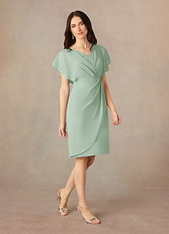 Azazie Julia Final Sale Agave Sheath V-Neck Pleated Chiffon Dress image2