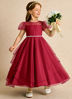 Azazie Duckie Abiti da Ragazza di Fiori Abito Principessa in Tulle Plissettato Scarlatto image1
